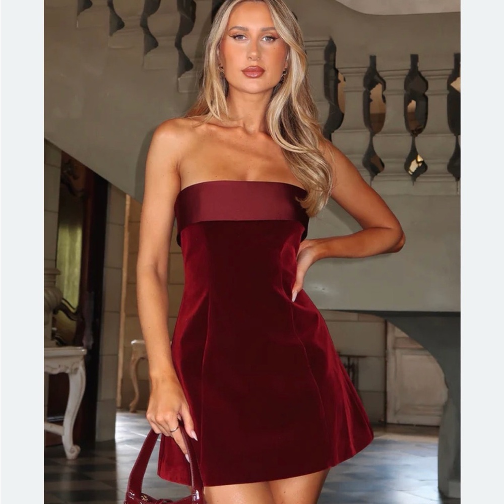 White Fox Boutique "let loose" Strapless mini dress in Deep Red